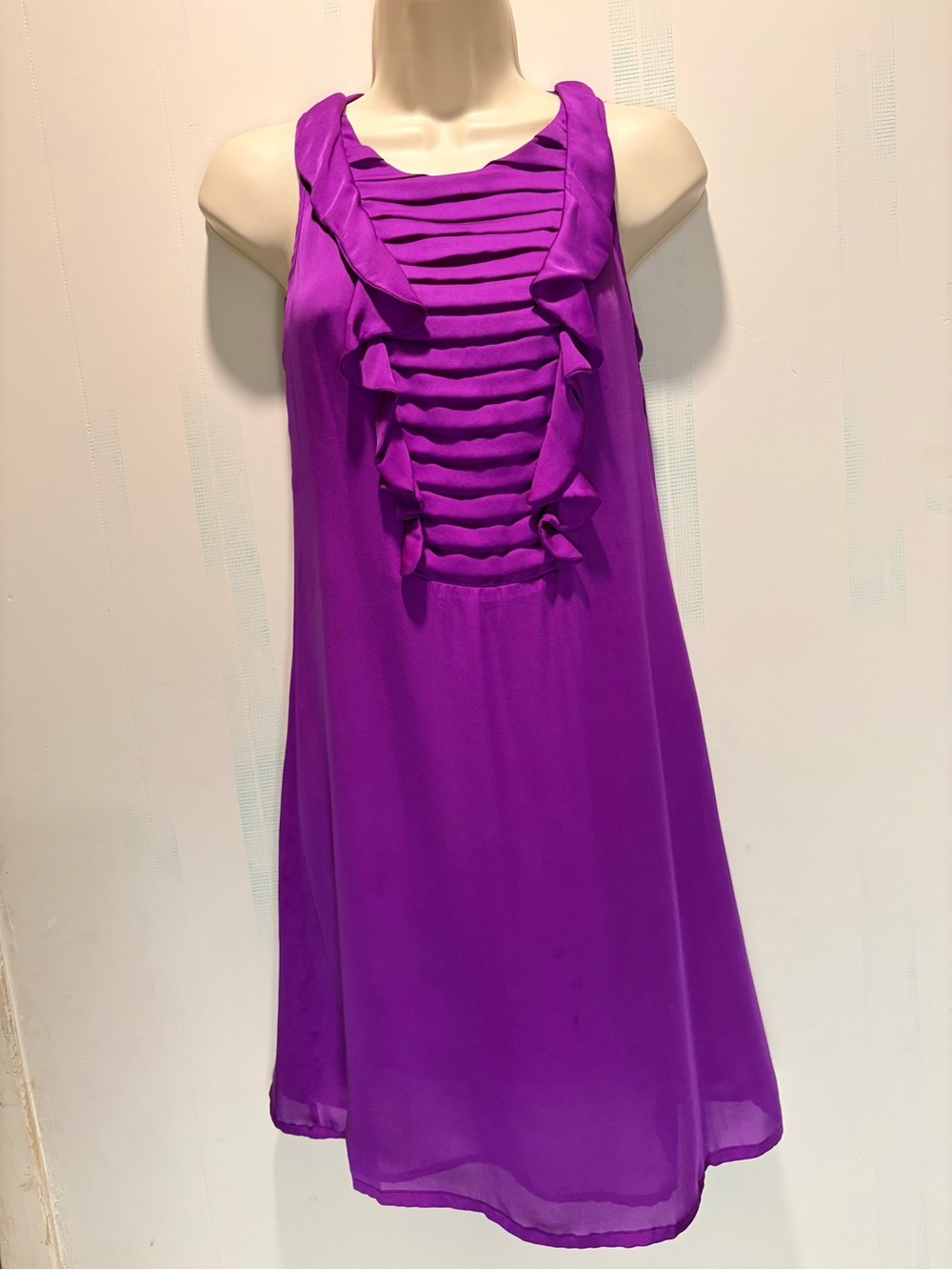 Reiss Purple Silk Ruffled Pleat-Front Sleeveless Mini Dress Size 2